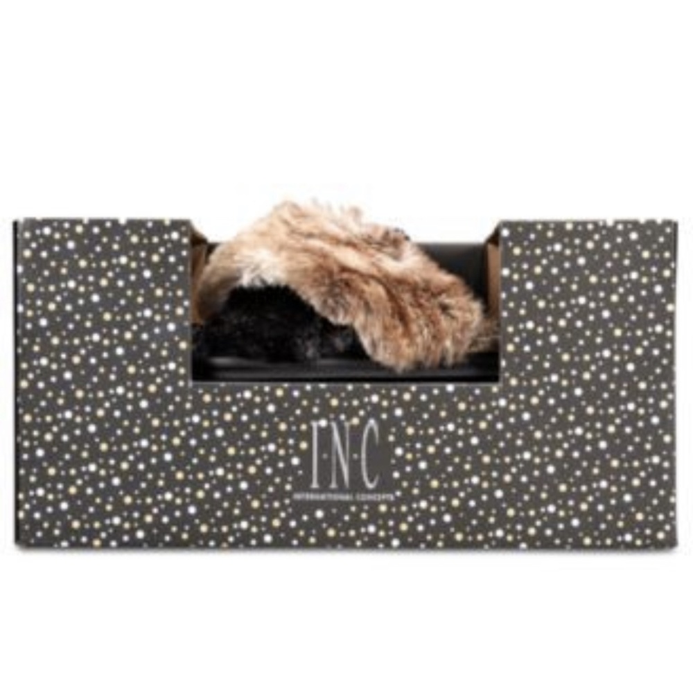 INC International Concepts Faux Fur Slippers Black - Picture 3 of 3